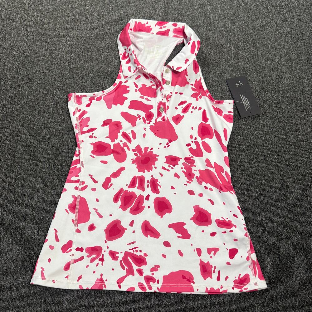 Taylor Jordan Pink White Splatter Athletic Sleeveless Golf Tennis Tank XS NWT